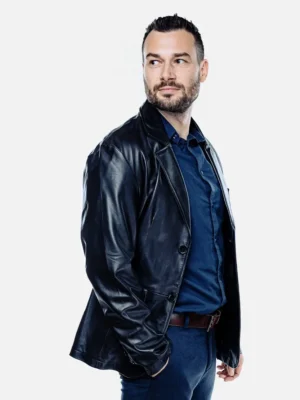 Atlas Black Leather Blazer